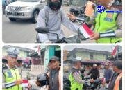 Sat Lantas Polres Pelabuhan Belawan Sosialisasi Kamseltibcar Lantas dan Edukasi Pemasangan Bendera Merah Putih