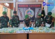 Korem 121/Abw melalui Satgas Pamtas RI-Malaysia Yonarhanud 1/Pbc Kostrad berhasil gagalkan upaya penyelundupan Narkotika jenis sabu seberat 55,297 Kilogram di perbatasan